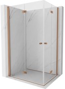 Mexen Mist-F Duo, skladací sprchový kút 75 x 70 cm, priehľadný, brúsená meď - 8A6-075L-070P-65-00