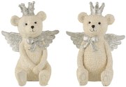 2ks béžová dekorácia medveď so striebornými krídlami - 18*11*15 cm