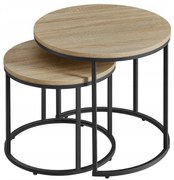Sada 2 okrúhlych konferenčných stolíkov DUET, čierna/dub sonoma