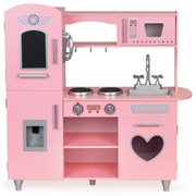 ECOTOYS Drevená detská kuchynka s efektmi zvuku, ružová