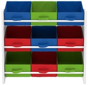 Livarno home Skladovací regál s 9 textilnými boxami (zelený/červený/modrý) (100351417)