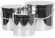 Sada 3ks strieborných papierových krabíc - Ø 16 * 15 cm / Ø 19 * 17 cm / Ø 23 * 19 cm