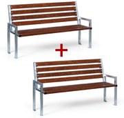 Vonkajšia lavička CITY s operadlom 1+1 ZADARMO, zinková, 1660 mm, tmavý mahagón