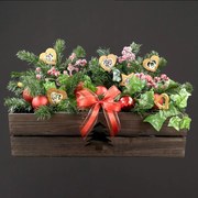 AMADEA Drevený vianočný kvetináč so stromčekom tmavý, vo vnútri s čiernou fóliou, 62x21,5x17cm, český výrobok