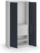 Policová dielenská skriňa 2-dverová, 2 police + 4 zásuvky, 1950 × 950 × 500 mm, grafitové dvere