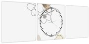 Obraz - Béžové kvety s motýľom N⁰2 (s hodinami) (90x30 cm)