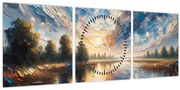 Obraz - Maľba slnka nad vodou (s hodinami) (90x30 cm)
