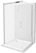 Mexen Omega sprchová kabína trojstenná, posuvné dvere 100 x 100 cm, Transparentné, Chrómová + sprchová vanička Flat - 825-100-10