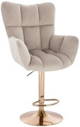 LuxuryForm DESIGN Barové kreslo AURORA VELUR na zlatom tanieri - latte
