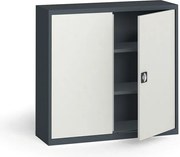 Plechová policová skriňa na náradie KOVONA, 1150 x 1200 x 400 mm, 2 police, grafit/sivá