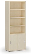 Kombinovaná kancelárska skriňa PRIMO WOOD, zasúvacie dvere na 2 poschodia, 800 x 420 x 2128 mm, breza