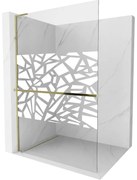 Mexen Kioto+ L, sprchová zástena Walk-In s poličkou a vešiakom 70 x 200 cm, 8mm číre sklo biely vzor, zlatý lesklý profil,800-070-123-50-85