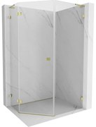 Mexen Lunar, L päťuholníkový sprchový kút naklápací doľava 80 x 90 cm, 8mm číre sklo, zlatý profil, 831L-080L-090P-50-00-L