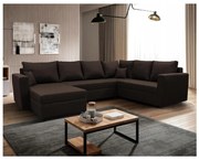 Univerzálna rozkladacia rohová sedacia súprava s úložným priestorom do tvaru U SEYA hnedá