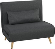 HOMCOM 3-in-1 Sleeper Chair with Fold-Out Bed, Converts to 190 x 63 cm Single Bed, Adjustable Recline, Metal Legs, Lumbar Pillow, Linen-Look Grey | Ao
