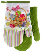 Sada 2 kuchynských chňapiek s magnetom EASTER EGGS, bielo-zelená