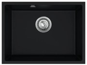 Sink Quality Crypton 60, kuchynský granitový drez 535x400x205 mm + chrómový sifón, čierna, SKQ-CRY.C.1KBO.60.X