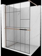 Mexen Kioto+ sprchová stena s poličkou a lištou 70 x 200 cm, transparentnéné/čierny vzor 8 mm, zlatoružová - 800-070-121-60-78