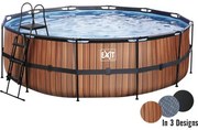 Nadzemný bazén rámový EXIT Wood Pool ø488 x 122 cm design drevo s pieskovou filtráciou a rebríkom