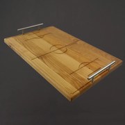 AMADEA Drevený podnos s nerezovými úchytmi v tvare futbalového ihriska, dĺžka 46 cm, český výrobok