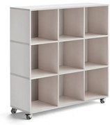 Drevená úložná skriňa RICO, s kolieskami, 9 priehradiek, Š 1200 mm, biela