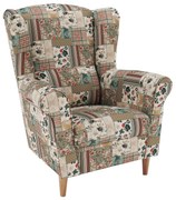 Kreslo ušiak, látka patchwork viorica 1, CHARLOT