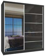 Šatníková skriňa 133 cm Belini čierny mat / čierny lesk s posuvnými dverami a zrkadlom  MG SZP2/2/B/1L5B/HI