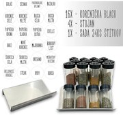 Orion Sada 16ks koreničiek BLACK 80ml + 4ks nerezový organizér na koreničky VASKY - NEREZ + sada 24ks štítkov