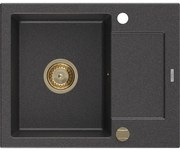 Mexen Enzo, granitový drez 576x465x174 mm, 1-komorový, čierna škvrnitá so zlatým sifónom, 6506571005-76-G