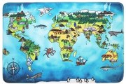 BO-MA, Protišmykový kusový koberec World map, 76,5x117, modrá, viacfarebná, detská izba