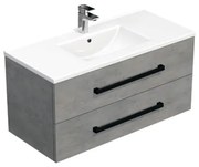 Kúpeľňová skrinka s čiernou úchytkou a umývadlom SAT Cube Way 100x53x46 cm betón mat CUBE46C1002BEMOD