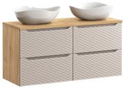 Závesná skrinka Ocean s doskou a umývadlami 120 cm béžová/dub olejovaný