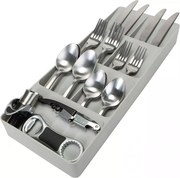Organizér do úzkého šuplíku na příbory, příborník 7 přihrádek, plastový, šedý - 40 x 16 cm