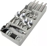 Organizér do úzkej zásuvky na príbory, príborník so 7 priehradkami, plastový, sivý - 40 x 16 cm
