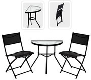Balkónový set: 2 Skladacie stoličky a polkruhový stolík - čierny