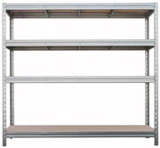 BULLRACK RIVET bezskrutkový kovový regál s drevenou DTD policou, 200x200x60 cm, 4 police, 600 kg na policu, zinok