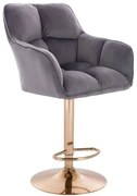LuxuryForm DESIGN Barová stolička AMALFI VELUR na zlatom tanieri - tmavo šedá