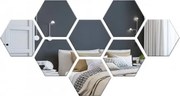 Strieborné dekoratívne akrylové zrkadlo Hex - 8 ks