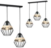 Závesné svietidlo Cliff, 3x drevené/čierne drôtené tienidlo, b