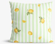Goldea dekoračná obliečka na vankúš - zelené prúžky s citrónmi 40 x 40 cm