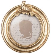 Zlatý okrúhly fotorámik s vtáčikom - 10*2*11 cm / Ø 8 cm