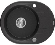 Mexen Kevin, granitový drez 586x458x190 mm, 1-komorový, čierna - strieborná metalíza, 6517581005-73