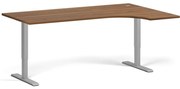 Rohový výškovo nastaviteľný stôl, 180x120 cm, 2 motory, L/P, sivá podnož, orech