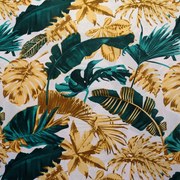 Divazo Bavlnená látka Veľké listy/Monstera Zelená/Zlatá 160 cm