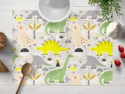 Biante Detské bavlnené prestieranie na stôl Sandra SA-564 Dinosaury a brontosaury na sivom 30x40 cm