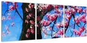 Obraz maľované rozkvitnuté čerešne (s hodinami) (90x30 cm)