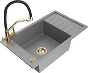 Mexen Elias granitový jednokomorový drez s odkvapkávačom a kuchynskou batériou Duo, Šedá - 6511-71-671701-57-G