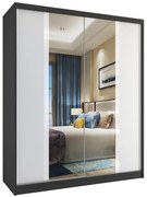 Šatníková skriňa 133 cm Belini čierny mat / biely mat s posuvnými dverami a zrkadlom  MV SZP2/2/B/W/W/HI