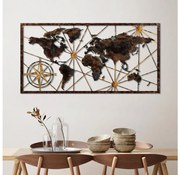 Nástenná dekorácia 120x60 cm mapa sveta kov
