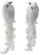 2ks biela dekorácia vtáčik s pierkami na klipe - 19*9*10 cm